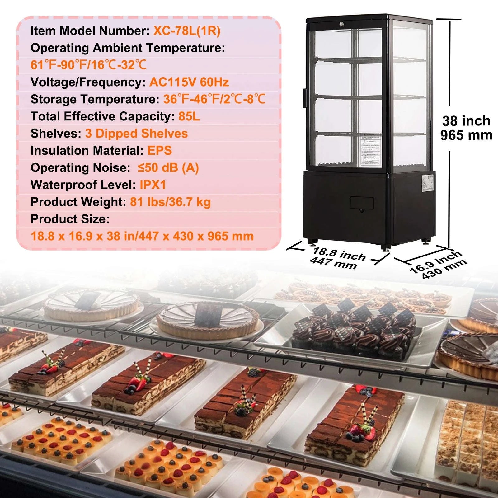 Countertop Refrigerated Display Case with LED Lighting and Turbo Cooling-type2 / United States