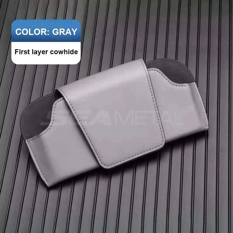 Cowhide Sun Visor Glasses Holder-Cowhide gray
