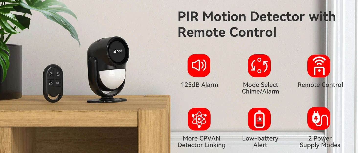 CPVAN Wireless Motion Sensor Alarm with 8m Detection and 125dB Siren-set 1 / United States