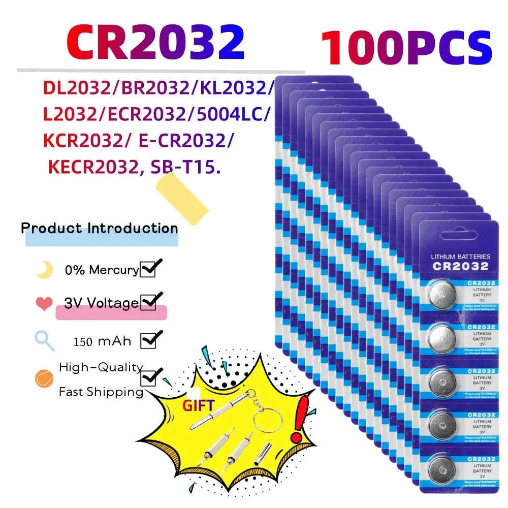 CR2032 3V Button Cell Battery Pack for Remotes, Watches & Electronics-100 PCS CR2032(G) / United States