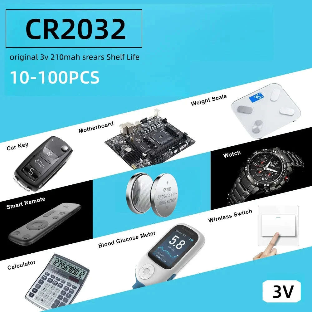 CR2032 3V Button Cell Battery Pack for Remotes, Watches & Electronics-100 PCS CR2032(G) / United States