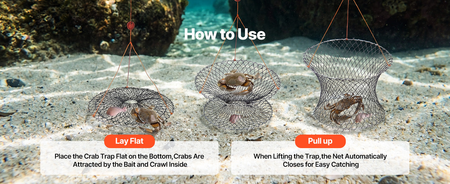 Double Ring Crab Trap Kit with 60ft Rope Foldable 2 Pack