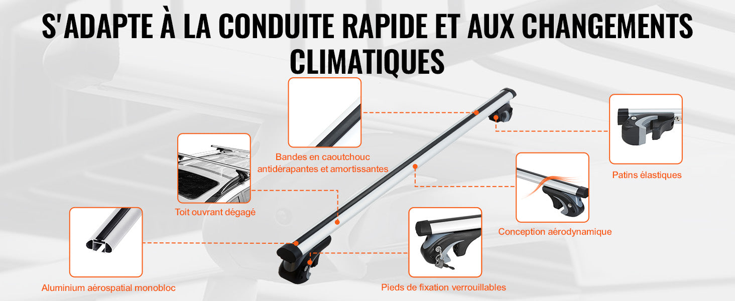 Adjustable Aluminum Roof Rack Crossbars 200lbs for SUVs & Sedans