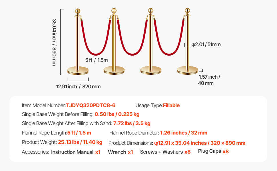 SucceBuy Corralines de acero inoxidable 4/6/8 piezas poste con base rellenable, cuerdas de terciopelo rojo y postes, barreras de control de multitudes para fiestas y museos