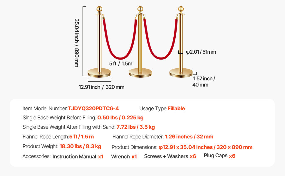 SucceBuy Corralines de acero inoxidable 4/6/8 piezas poste con base rellenable, cuerdas de terciopelo rojo y postes, barreras de control de multitudes para fiestas y museos