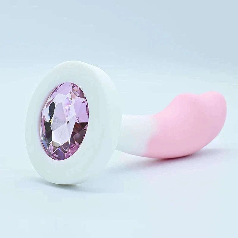 Crystal Base Silicone Anal Plug for Comfortable Exploration-Purple White / M-2.6cm