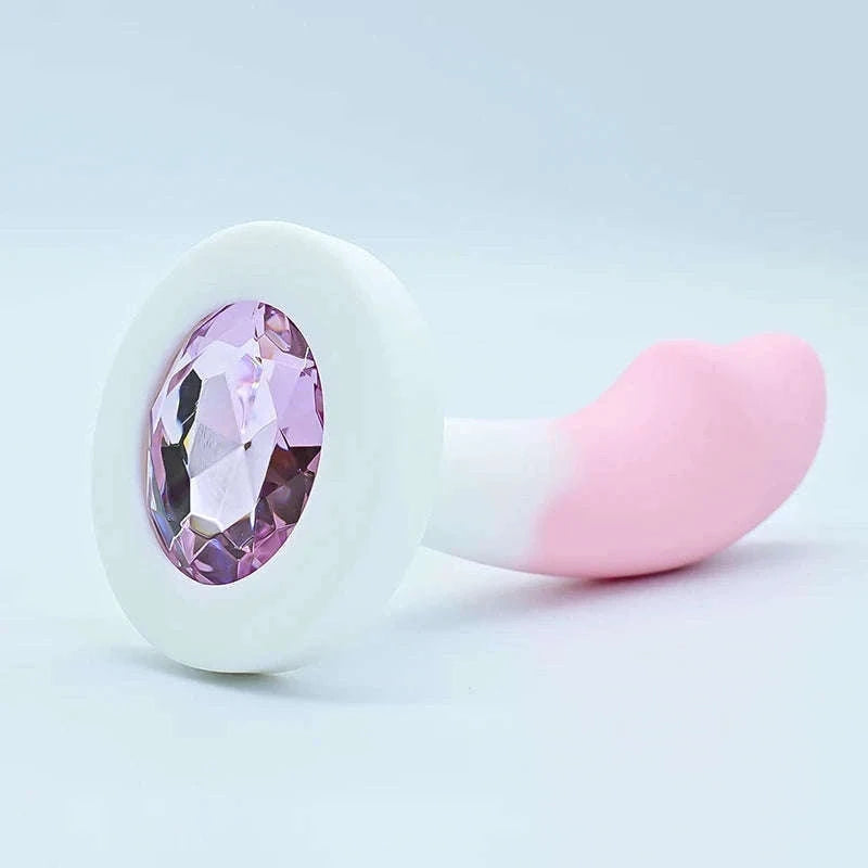 Crystal Base Silicone Anal Plug for Comfortable Exploration-Purple White / M-2.6cm