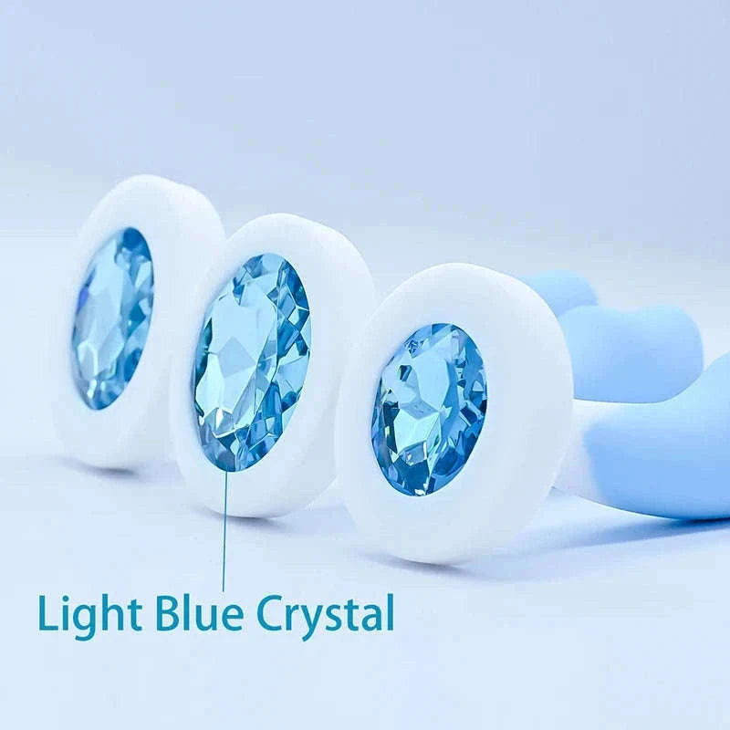 Crystal Base Silicone Anal Plug for Comfortable Exploration-Purple White / M-2.6cm