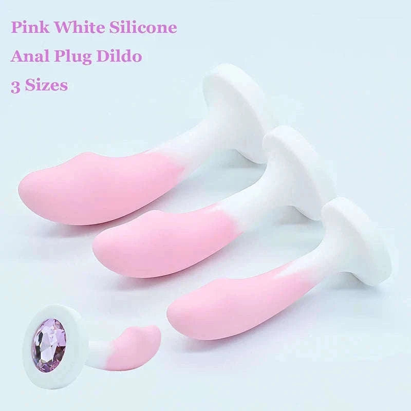 Crystal Base Silicone Anal Plug for Comfortable Exploration-Purple White / M-2.6cm
