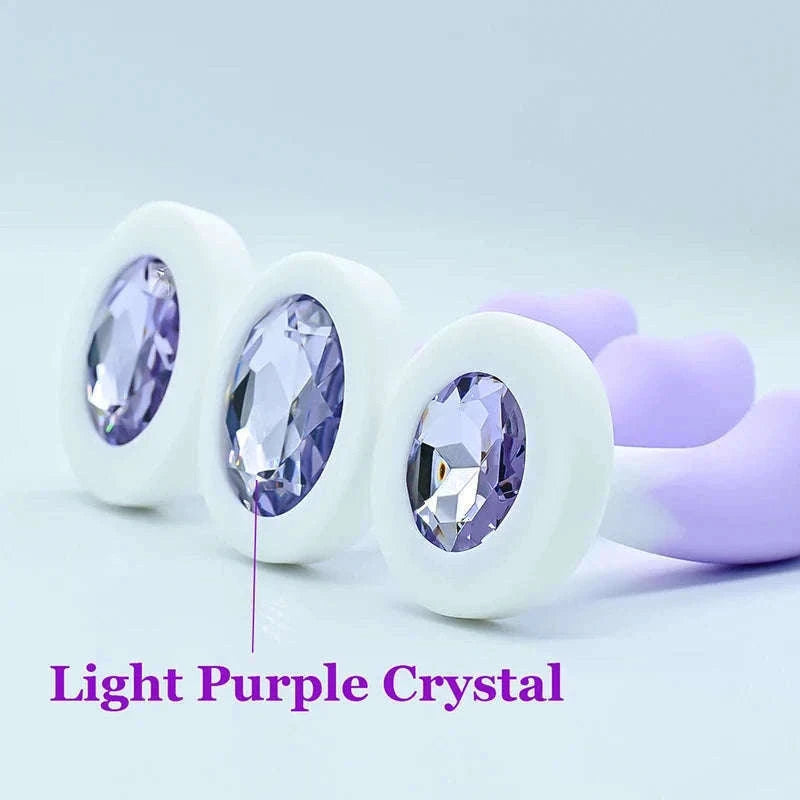 Crystal Base Silicone Anal Plug for Comfortable Exploration-Purple White / M-2.6cm