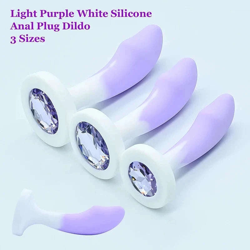Crystal Base Silicone Anal Plug for Comfortable Exploration-Purple White / M-2.6cm