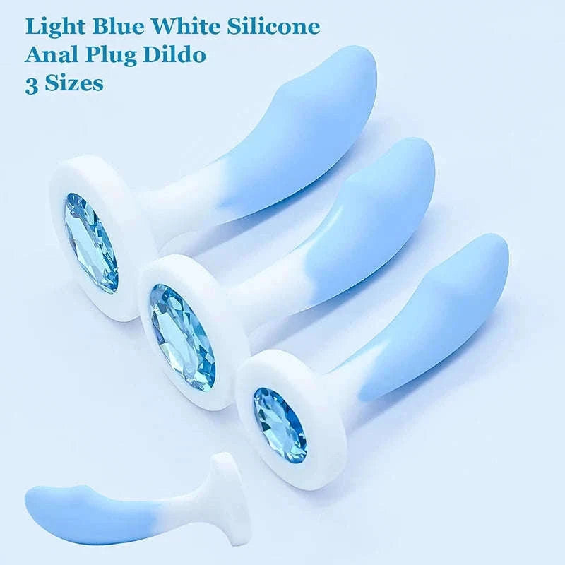 Crystal Base Silicone Anal Plug for Comfortable Exploration-Purple White / M-2.6cm