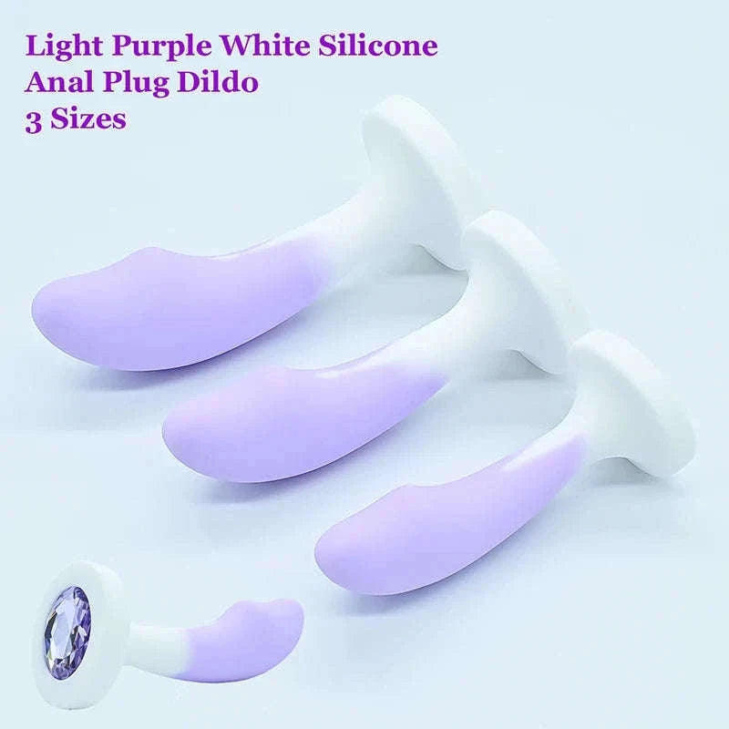 Crystal Base Silicone Anal Plug for Comfortable Exploration-Purple White / M-2.6cm