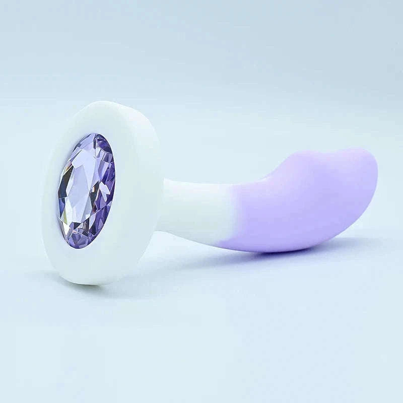 Crystal Base Silicone Anal Plug for Comfortable Exploration-Purple White / M-2.6cm