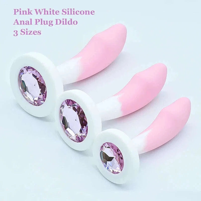 Crystal Base Silicone Anal Plug for Comfortable Exploration-Purple White / M-2.6cm