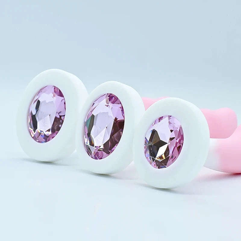 Crystal Base Silicone Anal Plug-Purple White / M-2.6cm