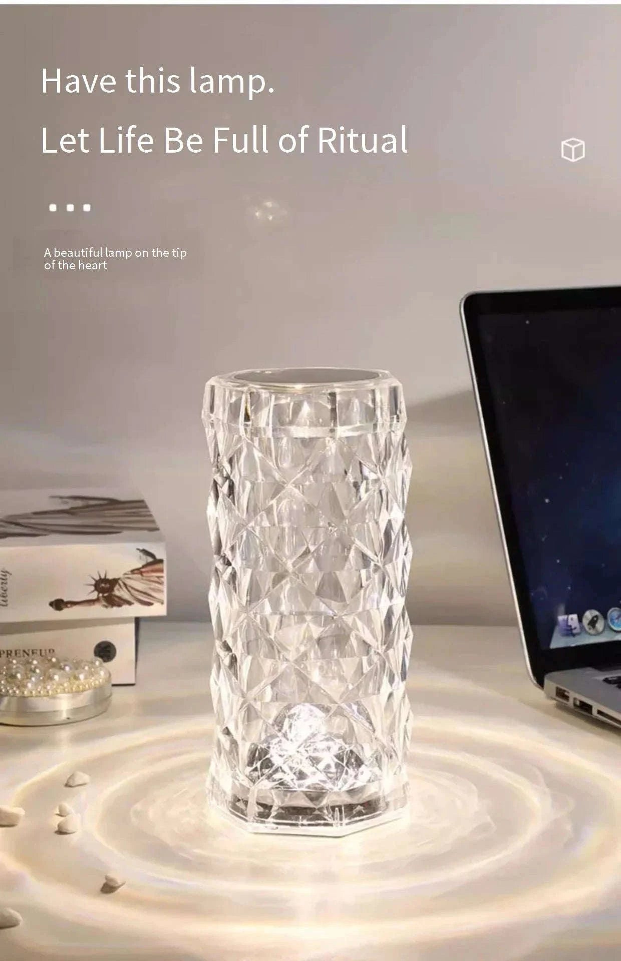 Crystal Diamond Table Lamp Rechargeable Acrylic Ambiance Light-Large-3 colors