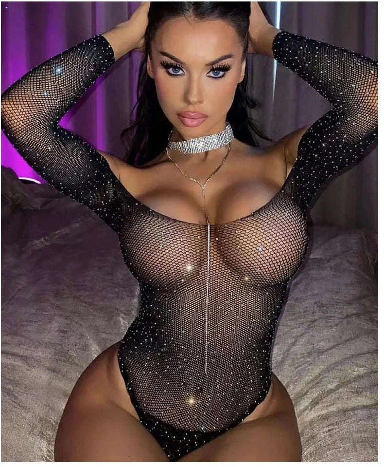 Crystal Intimo Lingerie Jumpsuit-S-XXL flexible / black