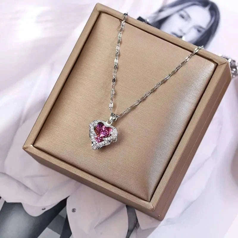 Crystal Ocean Heart Pendant Necklace for Everyday Elegance-3001 silver