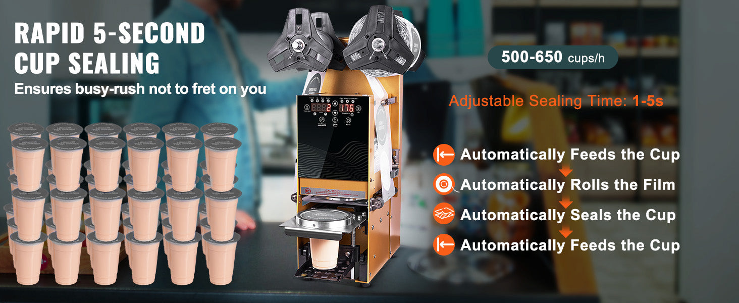 Täysin automaattinen kuppien sulkemiskone 500–650 kuppia/h LCD-ohjaus