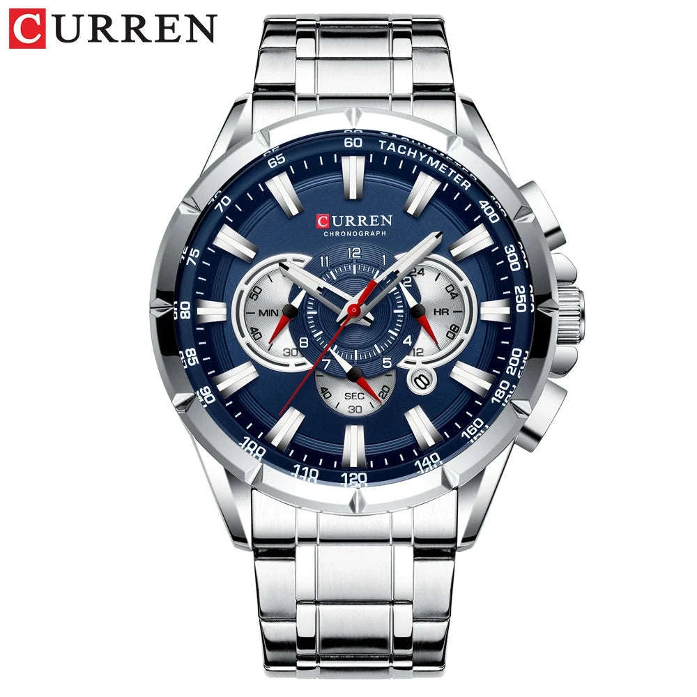 CURREN Men's Chronograph Sport Watch-silver blue box