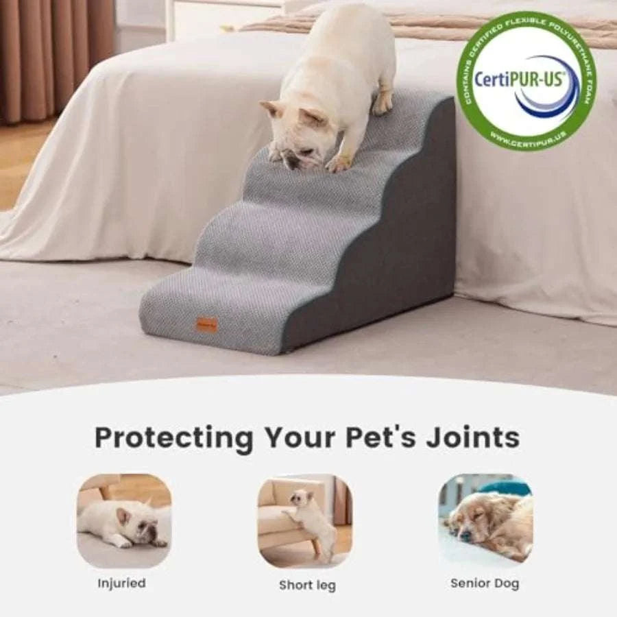 Curved Dog Stairs 18" High for Small Dogs – Non-Slip Pet Steps-United States / Grey