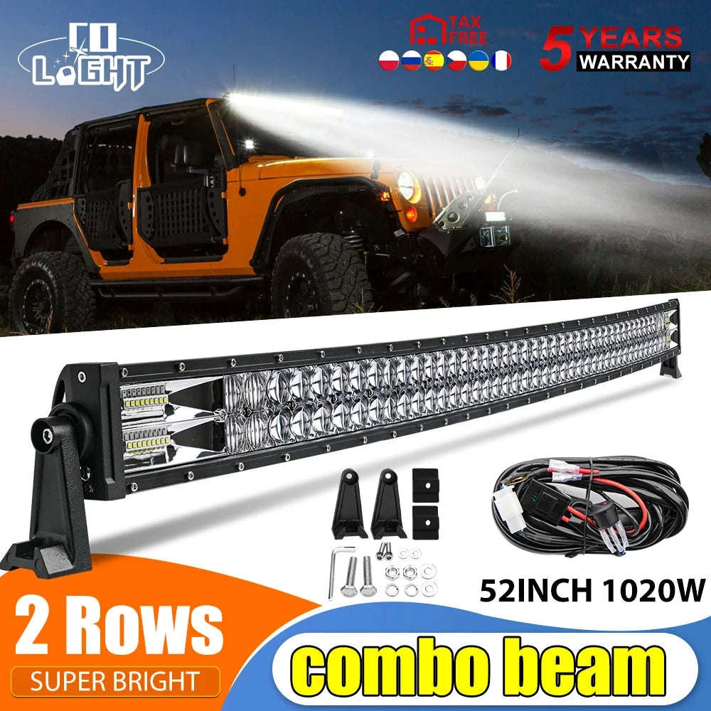 Curved Dual Row LED Light Bar Combo 420W-1020W 12V-24V-42Straight with Wire / france