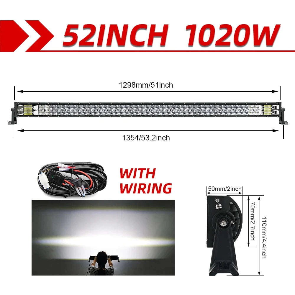 Curved Dual Row LED Light Bar Combo 420W-1020W 12V-24V-42Straight with Wire / france