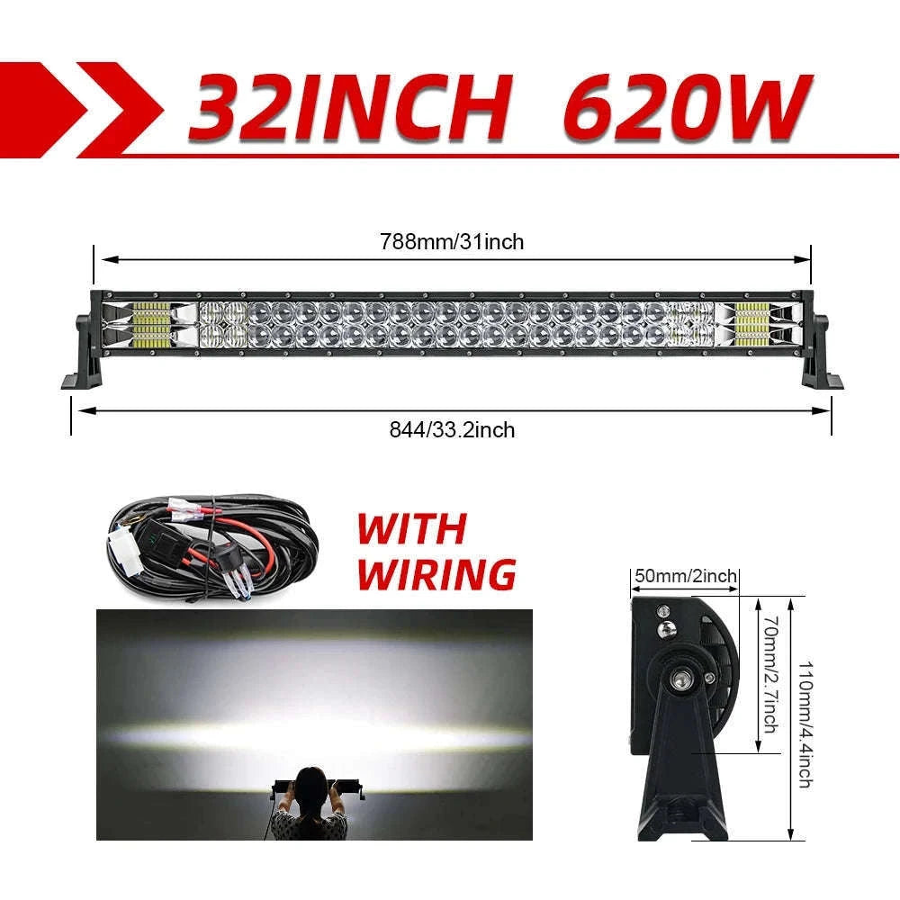 Curved Dual Row LED Light Bar Combo 420W-1020W 12V-24V-42Straight with Wire / france