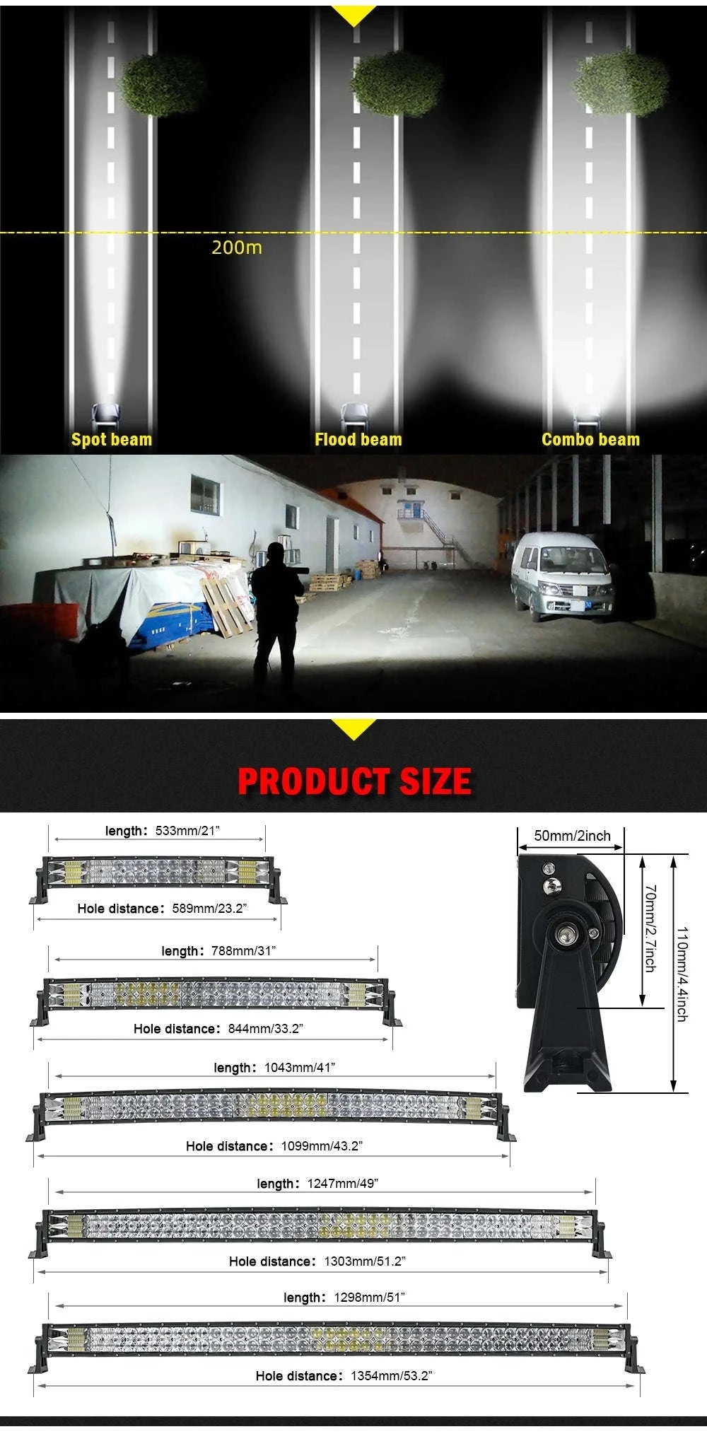 Curved Dual Row LED Light Bar Combo 420W-1020W 12V-24V-42Straight with Wire / france
