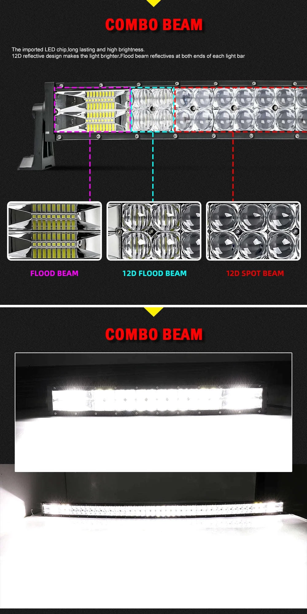 Curved Dual Row LED Light Bar Combo 420W-1020W 12V-24V-42Straight with Wire / france