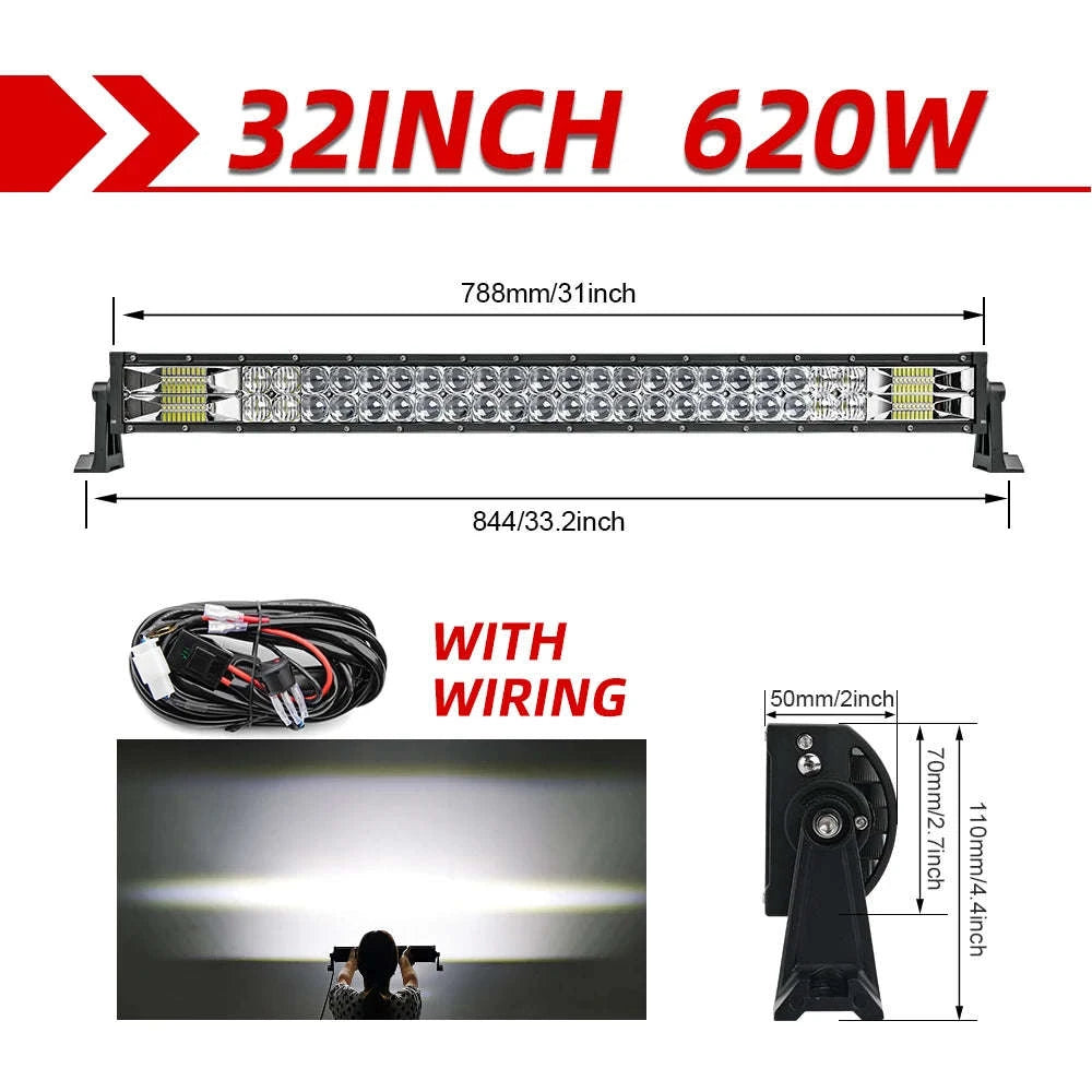 Curved Dual Row LED Light Bar Combo 420W-1020W 12V-24V-42Straight with Wire / france