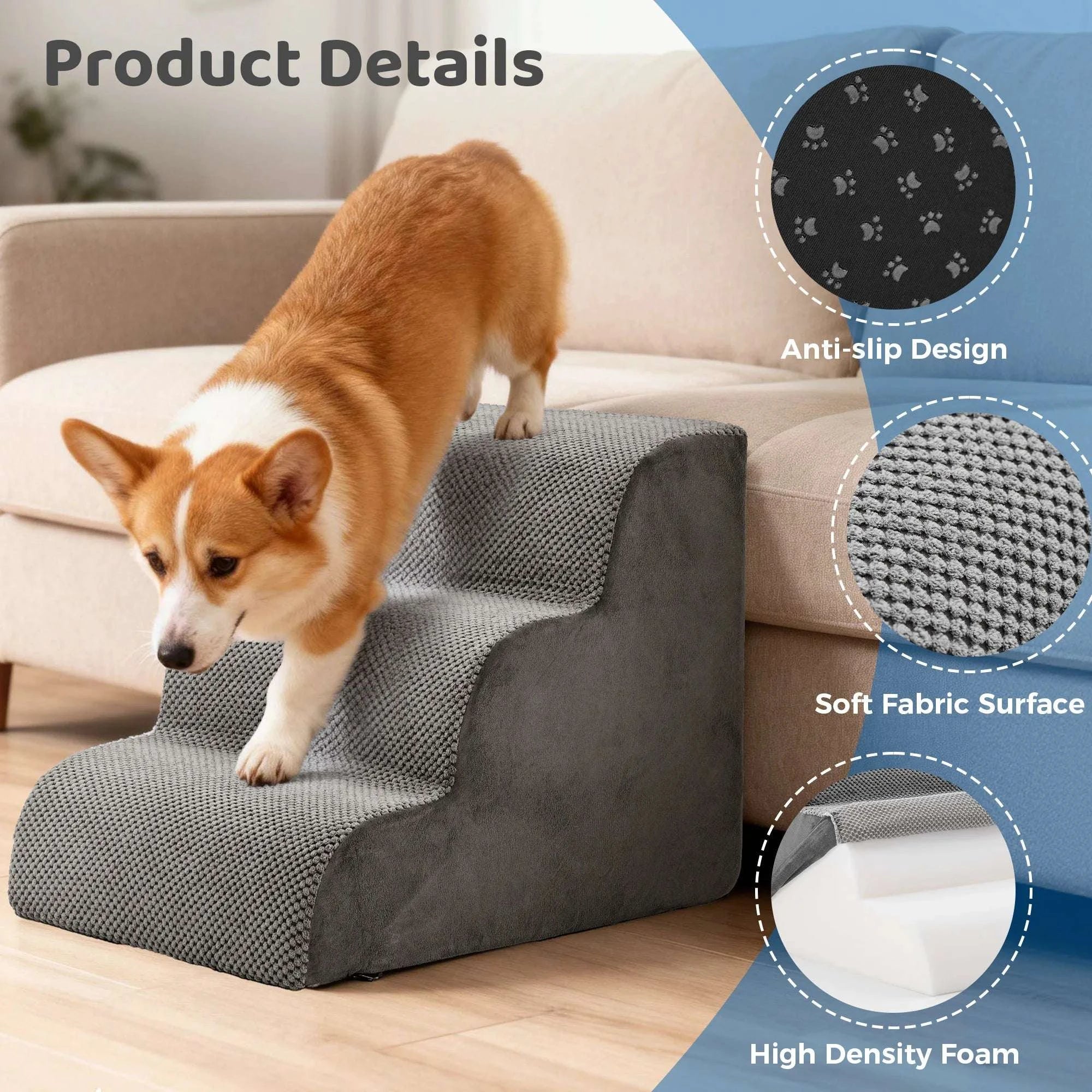 Curved Foam Dog Stairs Ramp Non-Slip Steps for Small Pets-5 Layers / United States