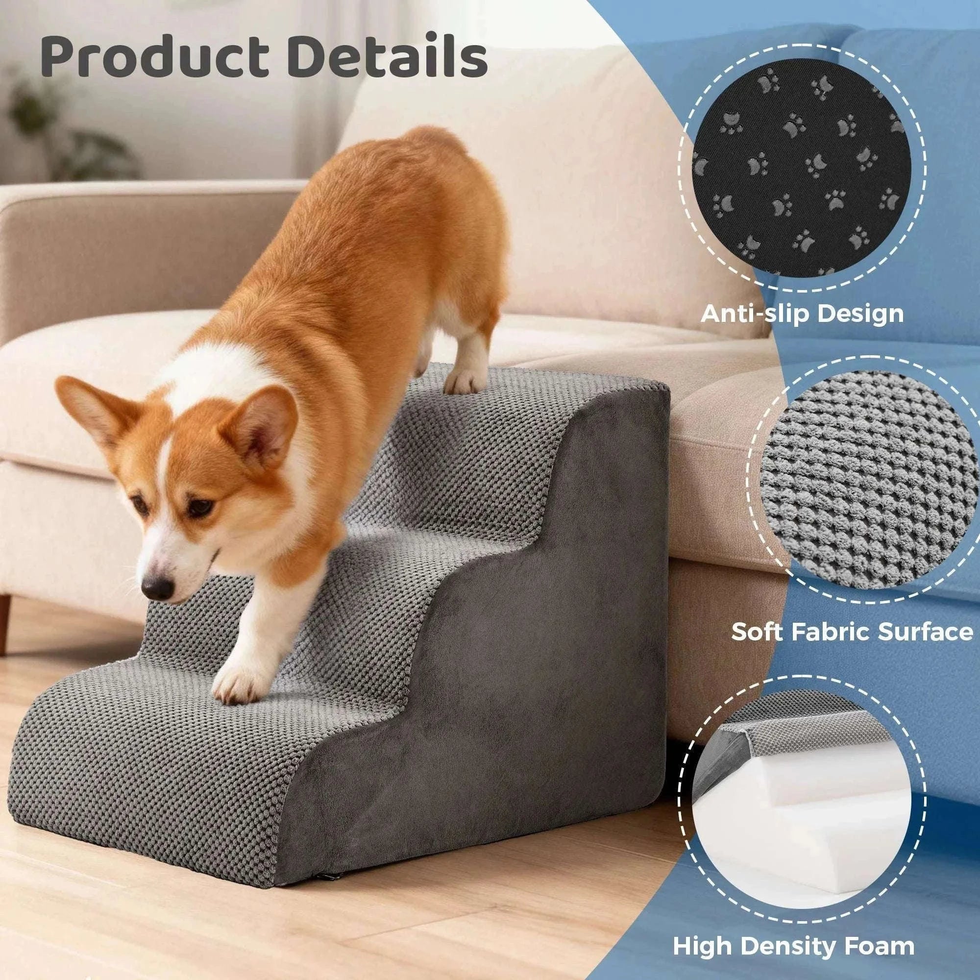 Curved Foam Dog Stairs Ramp Non-Slip Steps for Small Pets-5 Layers / United States