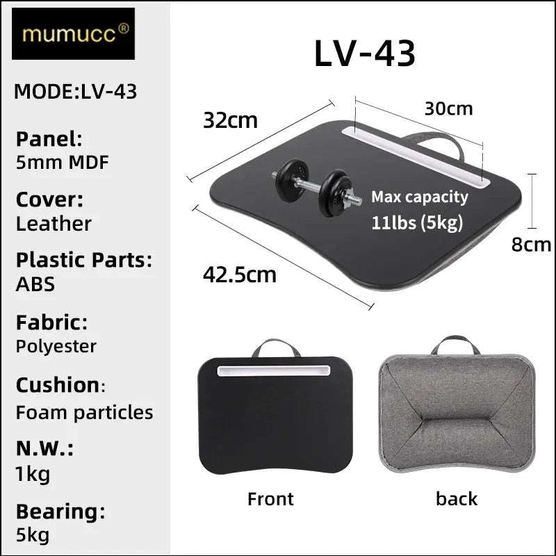Cushioned Laptop Lap Desk with Wood Surface & Built-In Mouse Pad-LV-32 grey