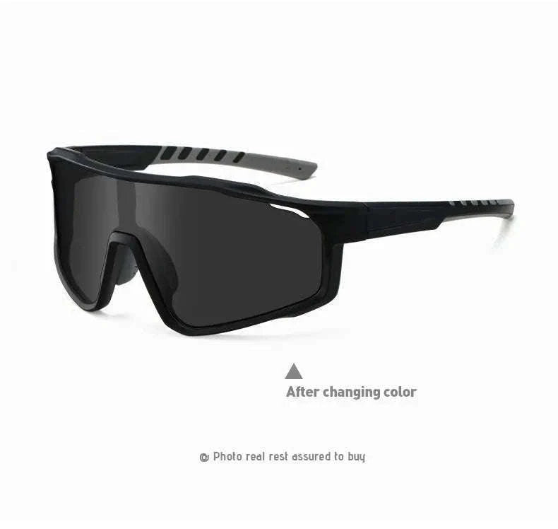 Customizable Prescription Sports Sunglasses with Photochromic Lenses-Black-Blue / myopia -5.5