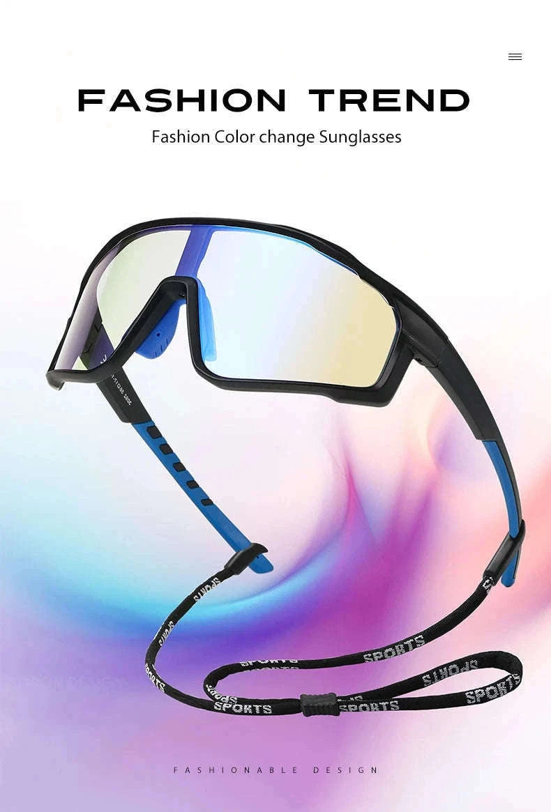 Customizable Prescription Sports Sunglasses with Photochromic Lenses-Black-Blue / myopia -5.5