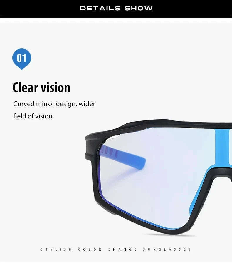 Customizable Prescription Sports Sunglasses with Photochromic Lenses-Black-Blue / myopia -5.5
