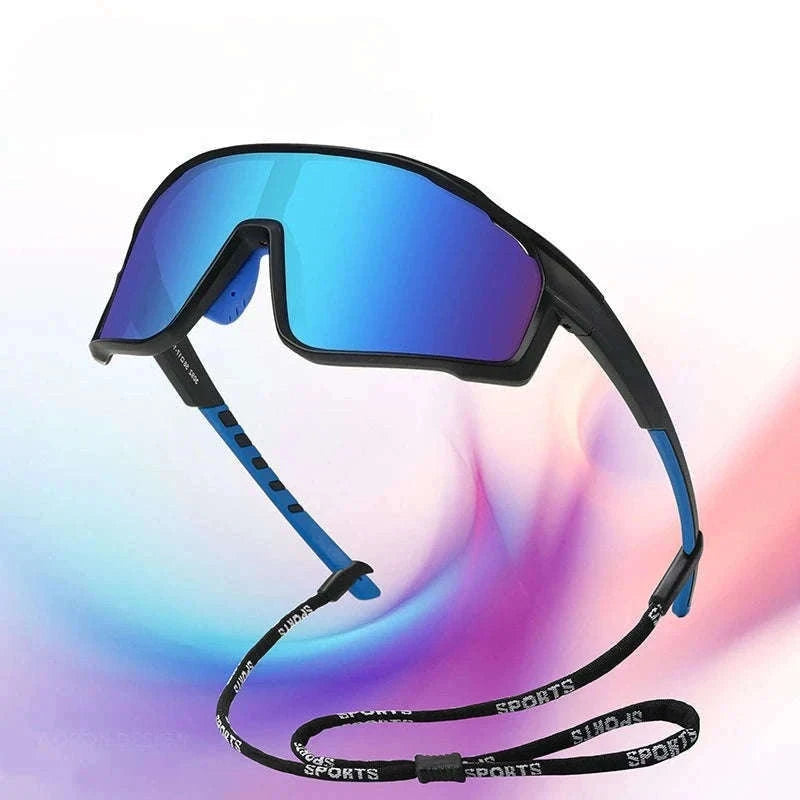 Customizable Prescription Sports Sunglasses with Photochromic Lenses-Black-Blue / myopia -5.5