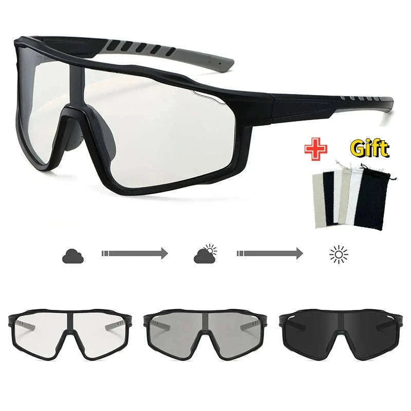 Customizable Prescription Sports Sunglasses with Photochromic Lenses-Black-Blue / myopia -5.5
