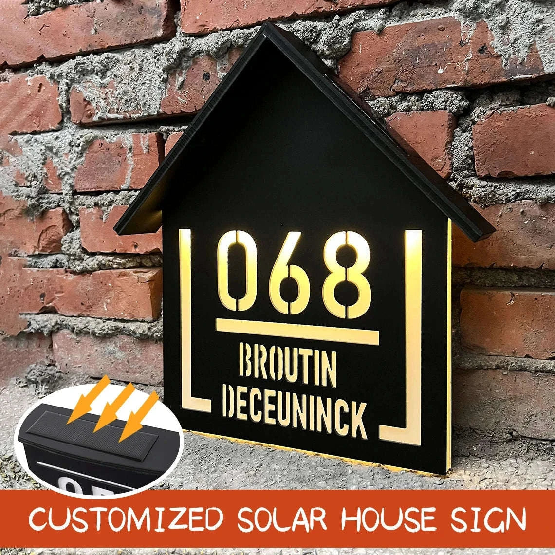 Customized Solar House Sign with LED Acrylic Address Numbers-19x23cm(7.5x9.1in)