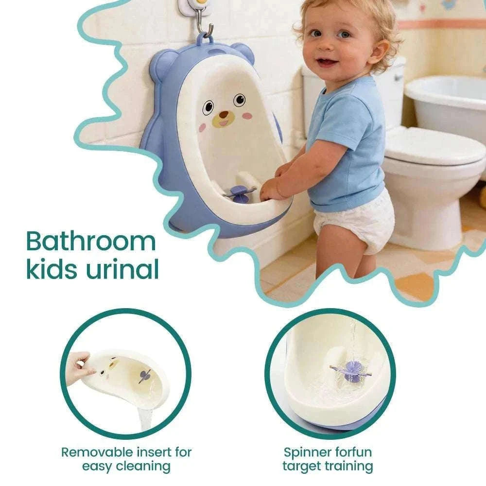 Cute Bear Kids Urinal with Spinner & Detachable Tank for Boys-YELLOW