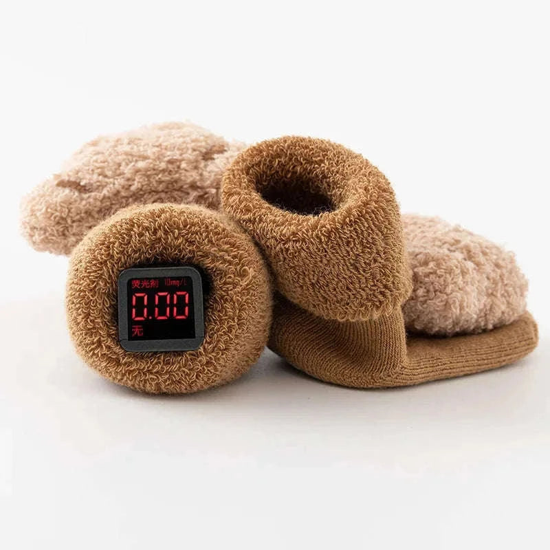 Cute Cartoon Bear Baby Socks with Anti-Slip Soles-Khaki / 0-1Years(S)
