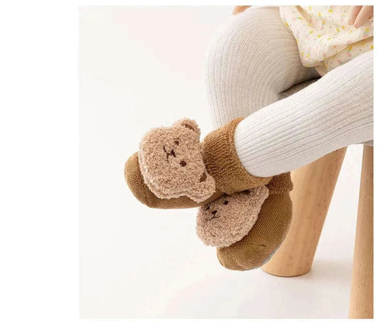Cute Cartoon Bear Baby Socks with Anti-Slip Soles-Khaki / 0-1Years(S)