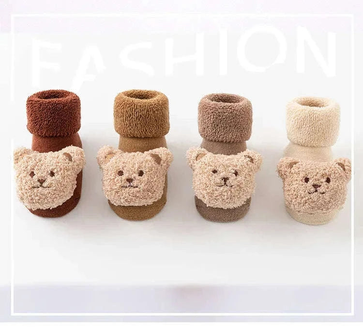 Cute Cartoon Bear Baby Socks with Anti-Slip Soles-Khaki / 0-1Years(S)
