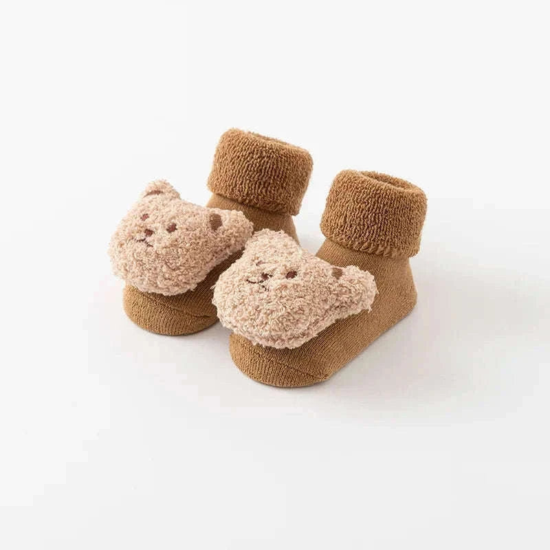 Cute Cartoon Bear Baby Socks with Anti-Slip Soles-Khaki / 0-1Years(S)