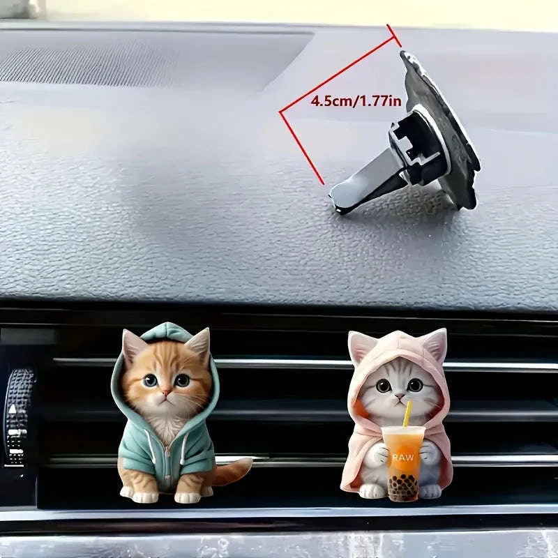 Cute cat acrylic car aromatherapy, long-lasting fragrance, vent clip, decorative and aromatherapy-blue