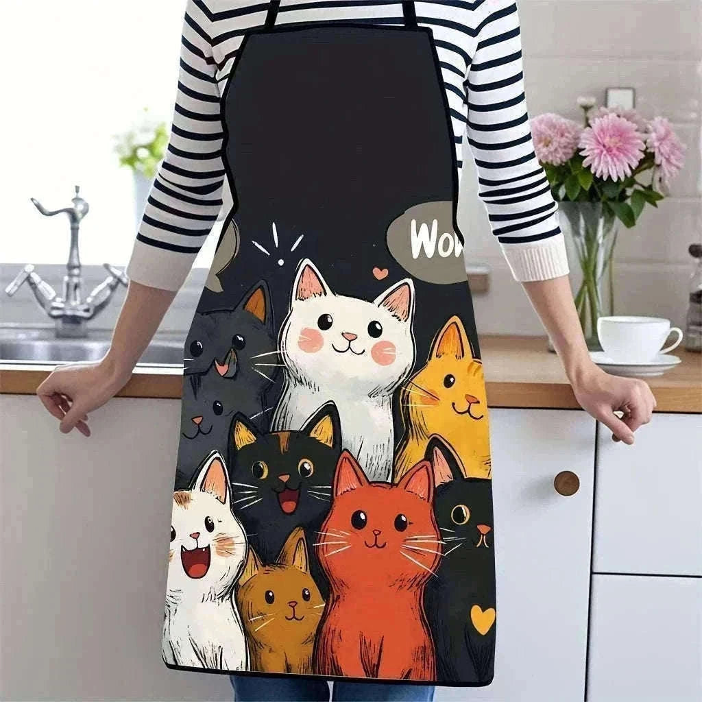 Cute Cat Pattern Kitchen Apron with Hearts & Stars Design-B / 50x75cm