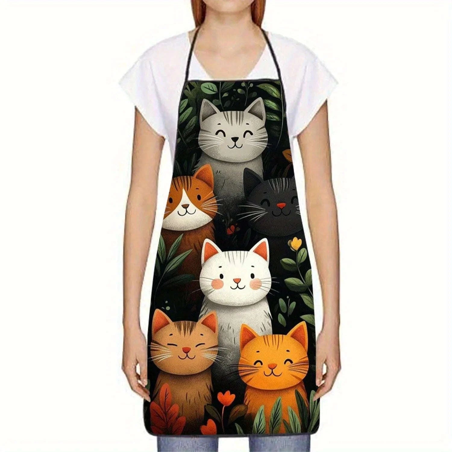 Cute Cat Pattern Kitchen Apron with Hearts & Stars Design-B / 50x75cm