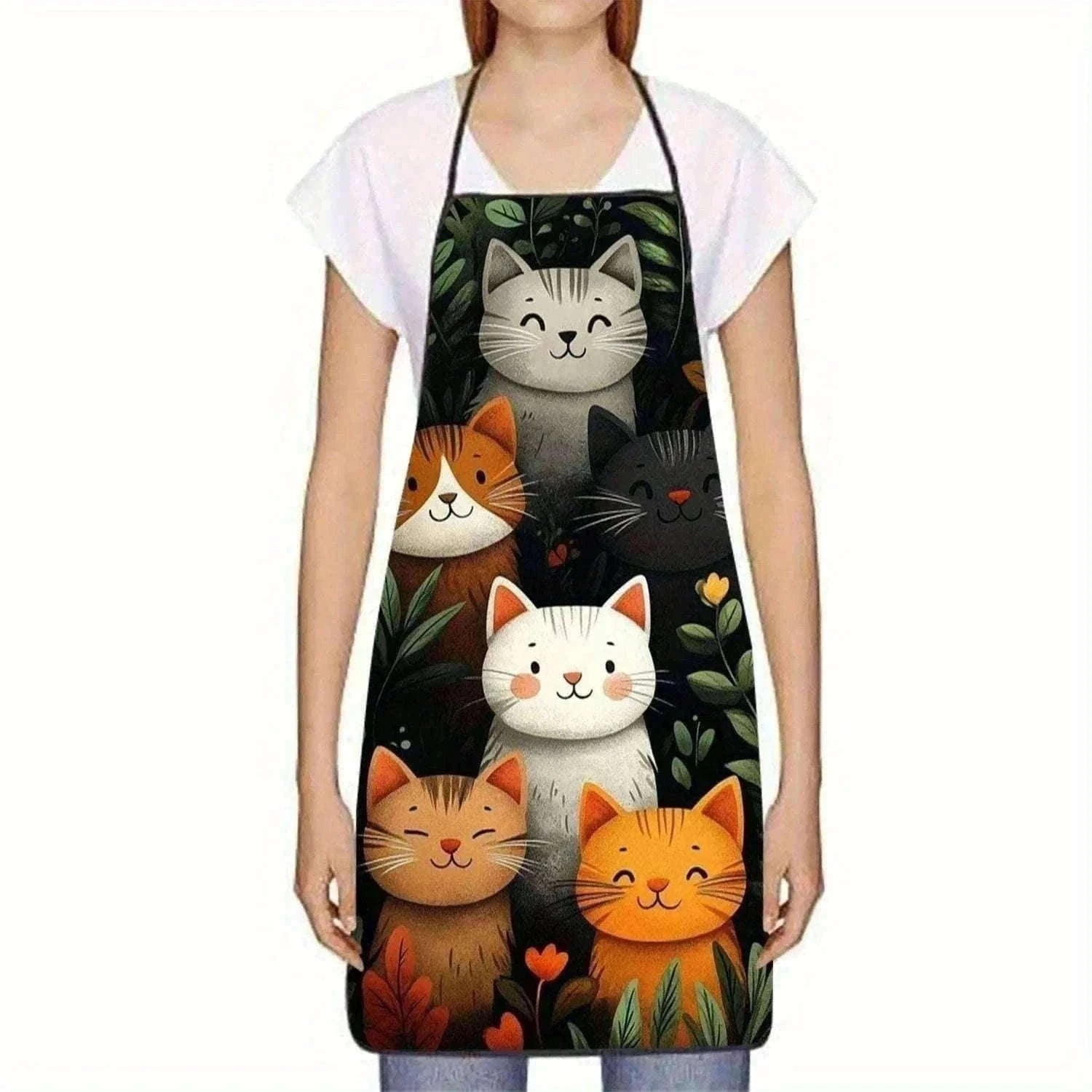 Cute Cat Pattern Kitchen Apron with Hearts & Stars Design-B / 50x75cm